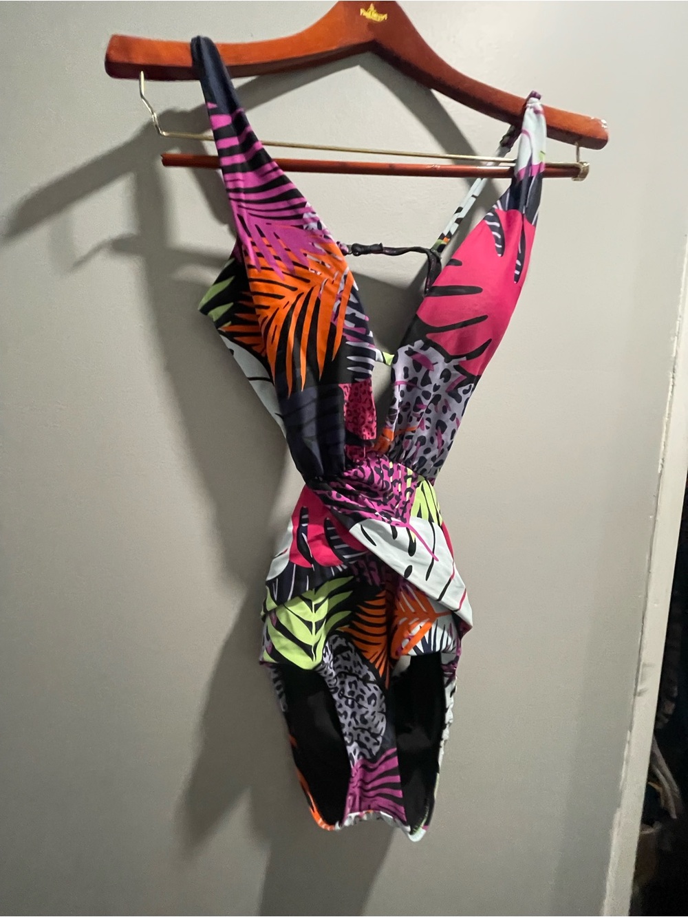 Bar III Tropical Print One-Piece Swimsuit in Pink, Orange, Lime, Black, White